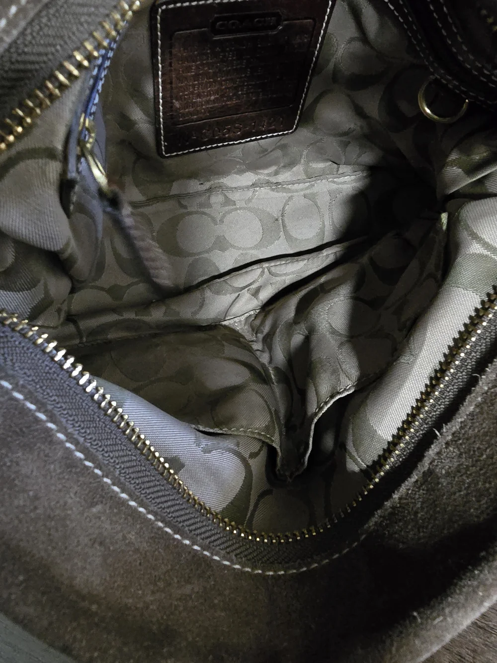 2005 Coach East West Tassel Taupe Suede Hobo Bag